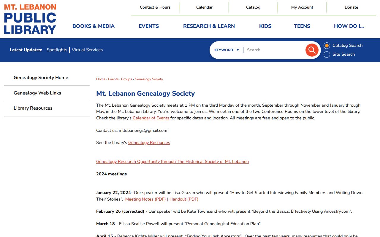 Mount Lebanon city directory genealogy society resource
