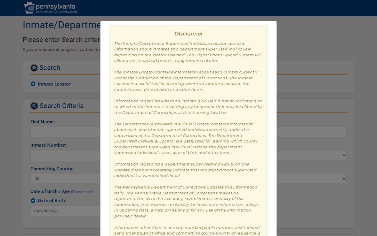 Mount Lebanon residents directory limits shown by Pennsylvania inmate and parolee locator