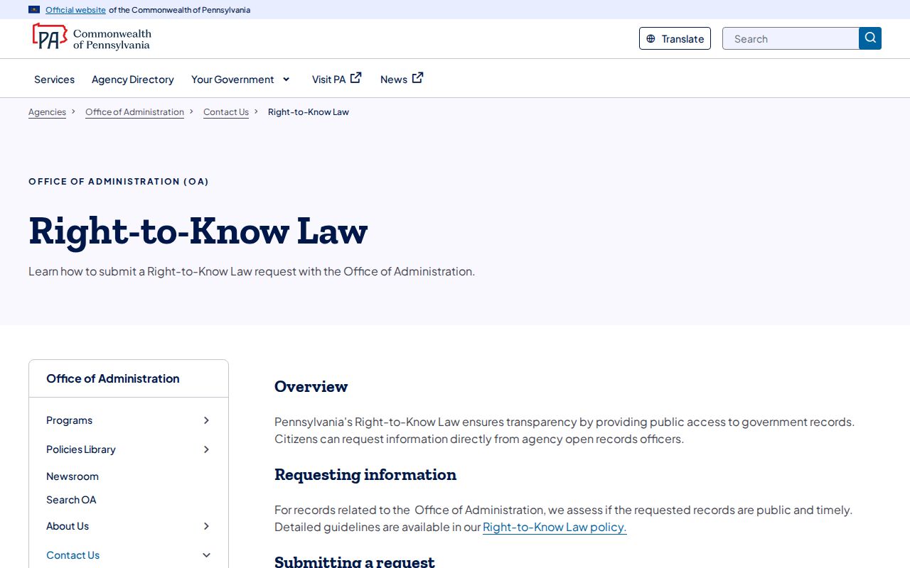 Mount Lebanon residents directory Pennsylvania Right-to-Know Law guidance