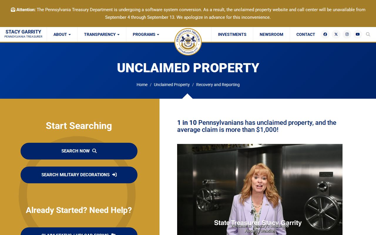 Mount Lebanon residents directory Pennsylvania unclaimed-property official search