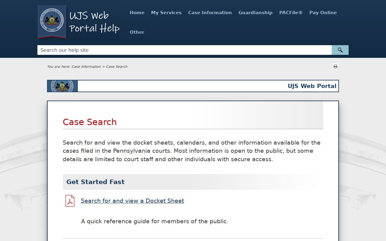 Mount Lebanon resident lookup reference for Pennsylvania UJS case-search help