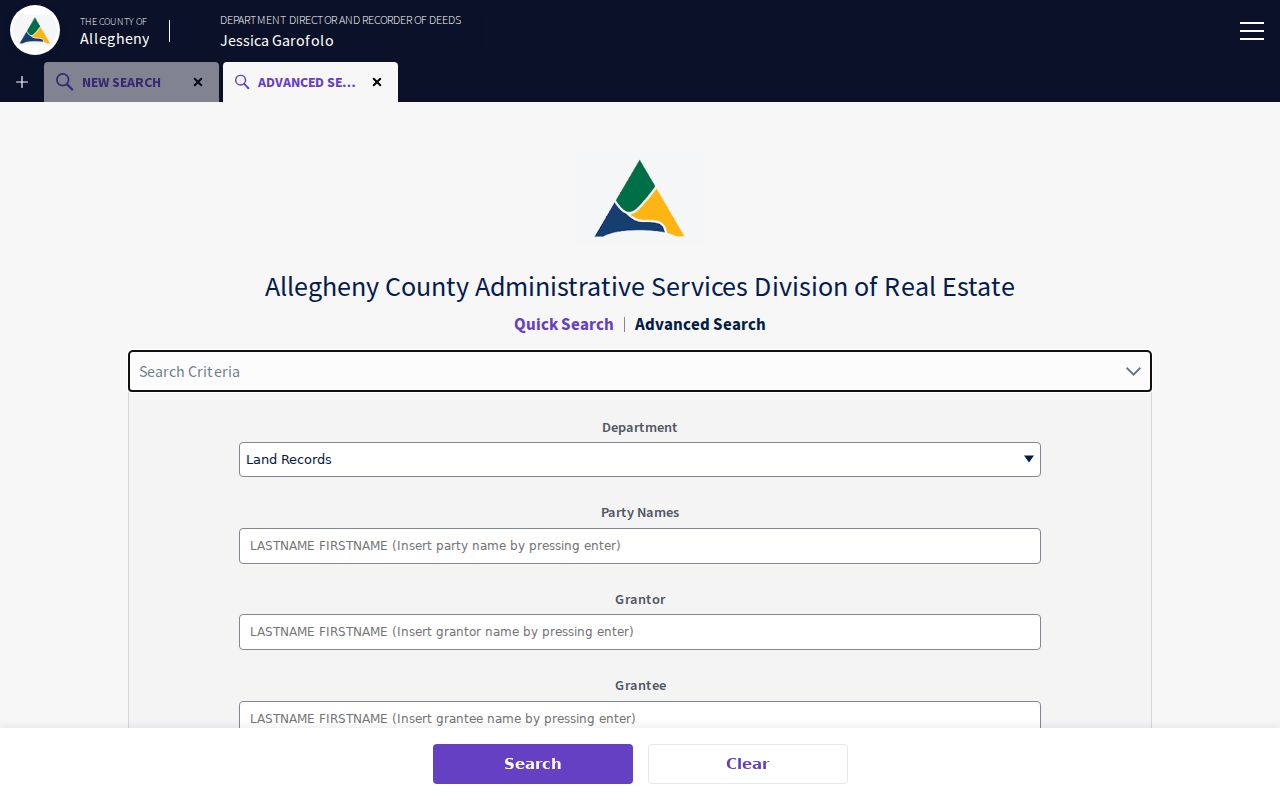 Mount Lebanon street directory Allegheny advanced land-record search fields