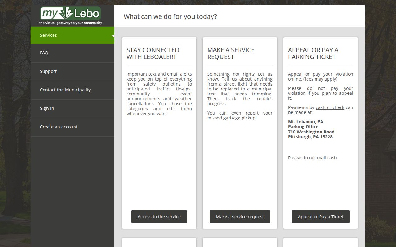 Mount Lebanon street directory MyLebo permit and inspection portal