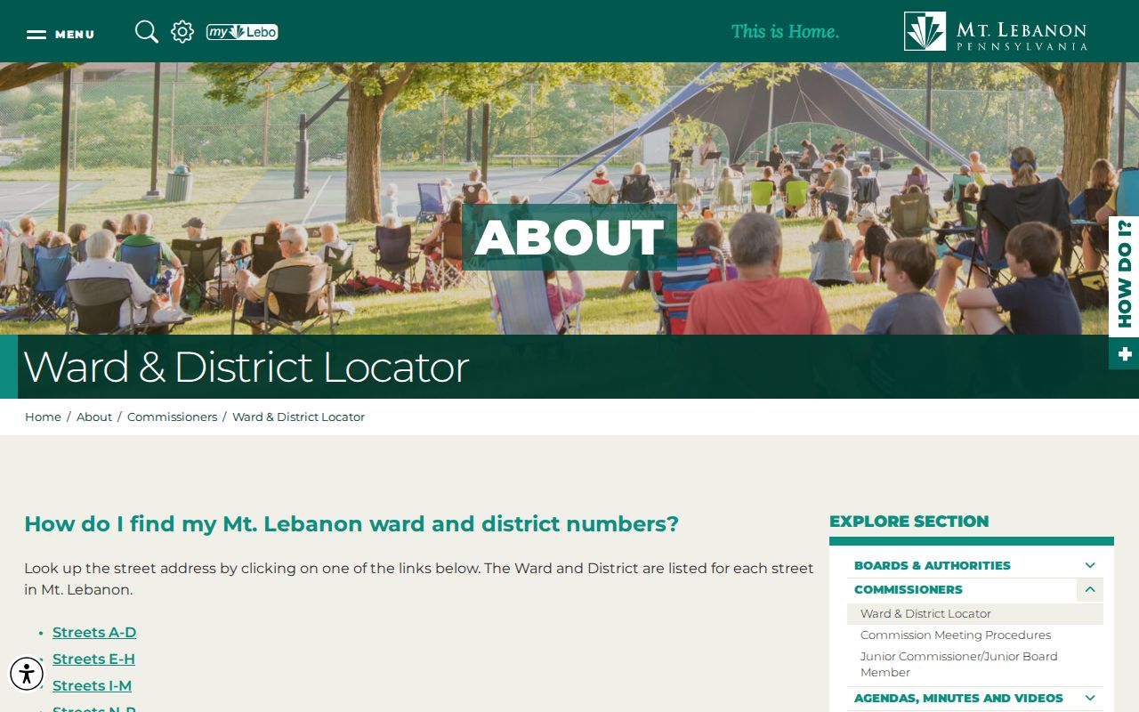 Mount Lebanon ZIP code directory ward and district locator